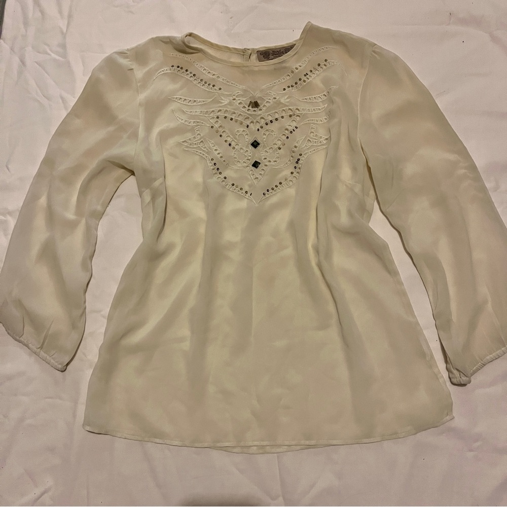 Nine West Vintage America Collection Cream Embroidered Long Sleeve Top - Size XS
